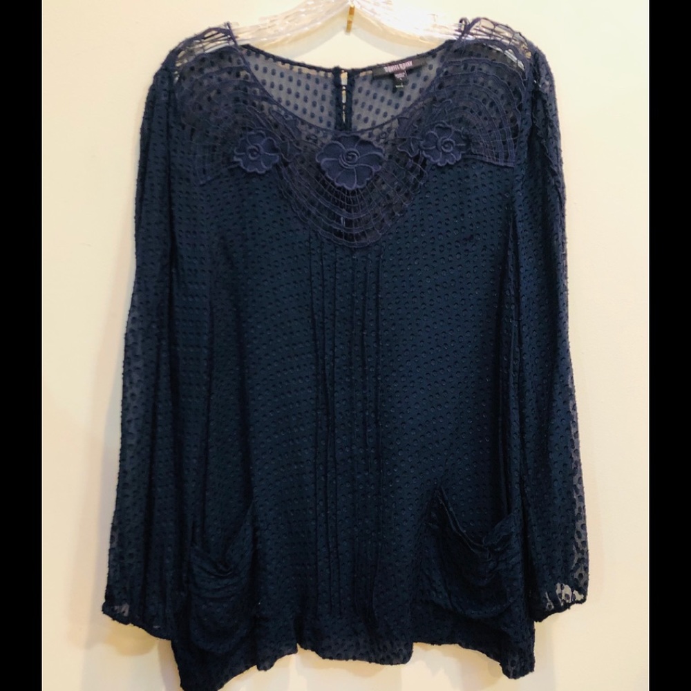 Daniel Rainn Sheer Navy Lace Blouse